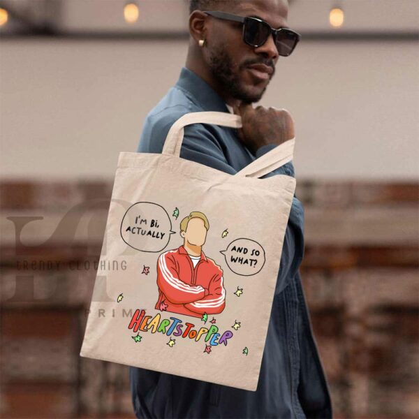 Heartstopper Nick and Charlie “Im Bi, Actually” Canvas Tote Bag