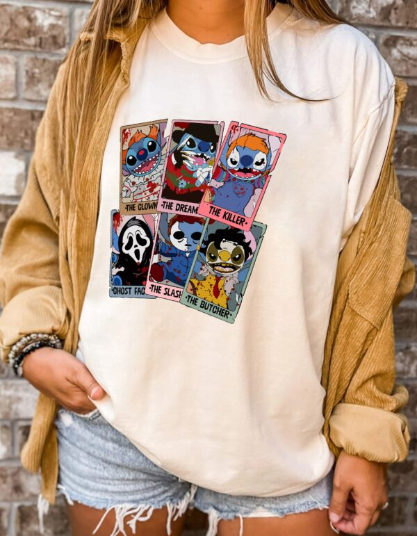 Vintage Stitch Horror Character Tarot Card Shirt