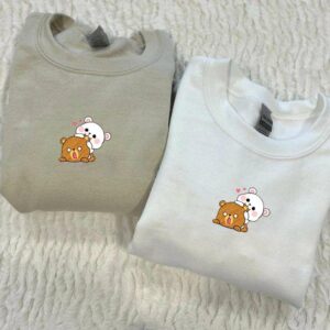 Couple Cute Mocha and Milk Bear Embroidery Sweatshirt