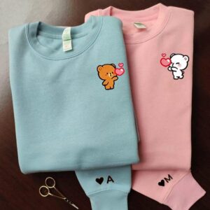 Cute Mocha and Milk Couple Bear Embroidery Sweatshirt 2