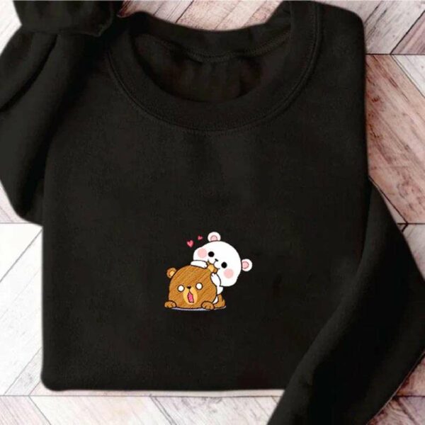 Couple Cute Mocha and Milk Bear Embroidery Sweatshirt