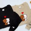 Cute Mocha and Milk Couple Bear Embroidery Sweatshirt