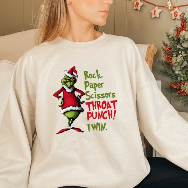 Grinch Rock Paper Scissors Throat Punch I Win Christmas Sweatshirt