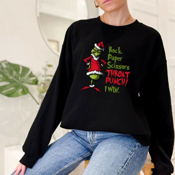 Grinch Rock Paper Scissors Throat Punch I Win Christmas Sweatshirt