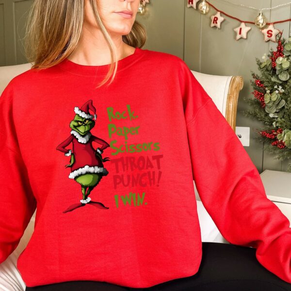 Grinch Rock Paper Scissors Throat Punch I Win Christmas Sweatshirt