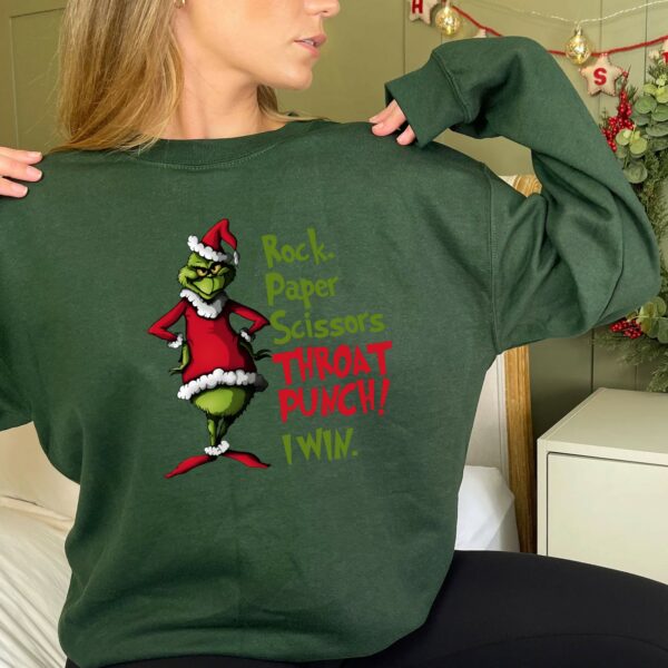 Grinch Rock Paper Scissors Throat Punch I Win Christmas Sweatshirt