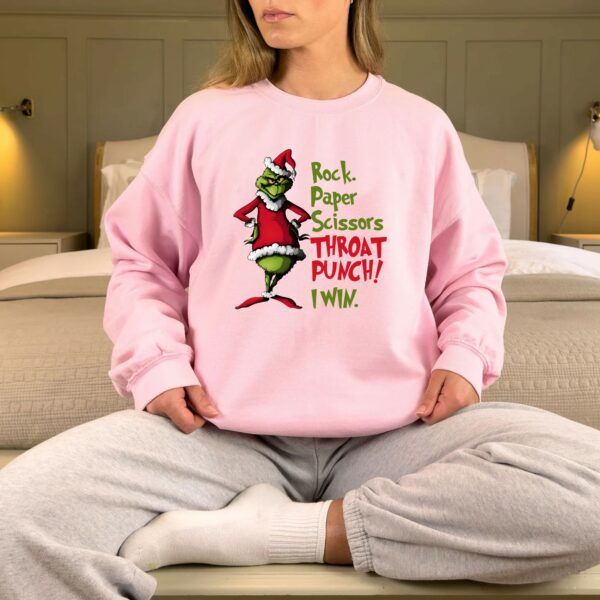 Grinch Rock Paper Scissors Throat Punch I Win Christmas Sweatshirt