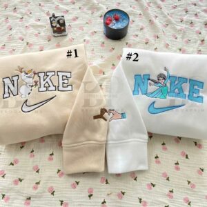 Brookprime Official Fronzen Elsa and Olaf Nike Couple Embroidery Sweatshirt